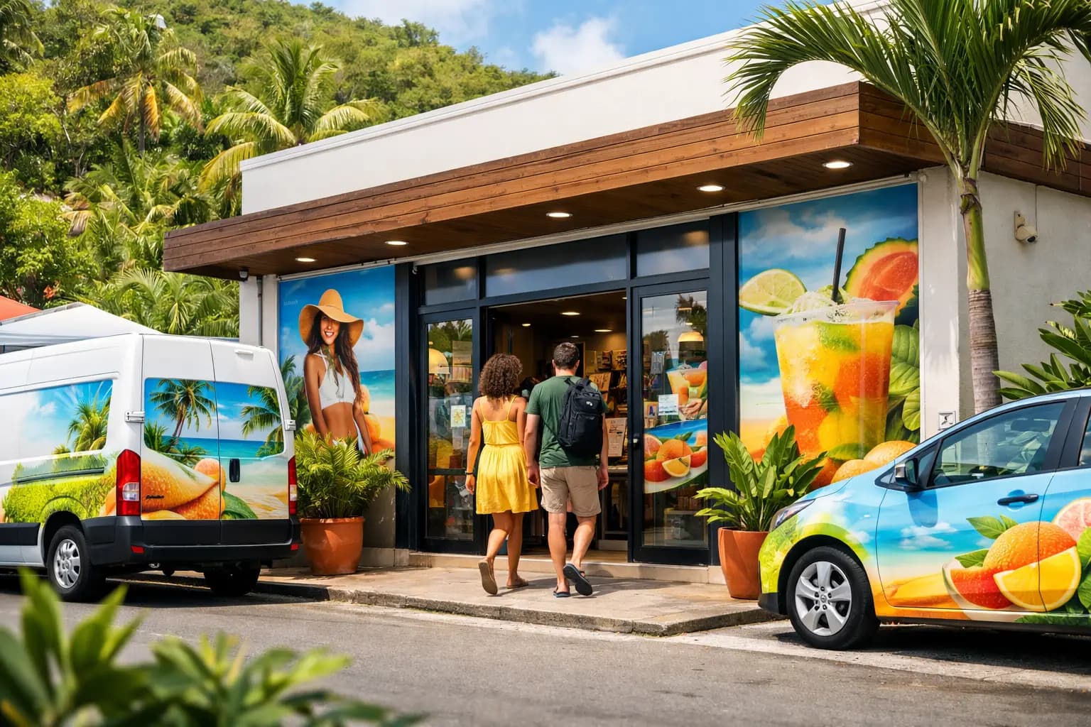 Publicité façade commerce qui fait entrer