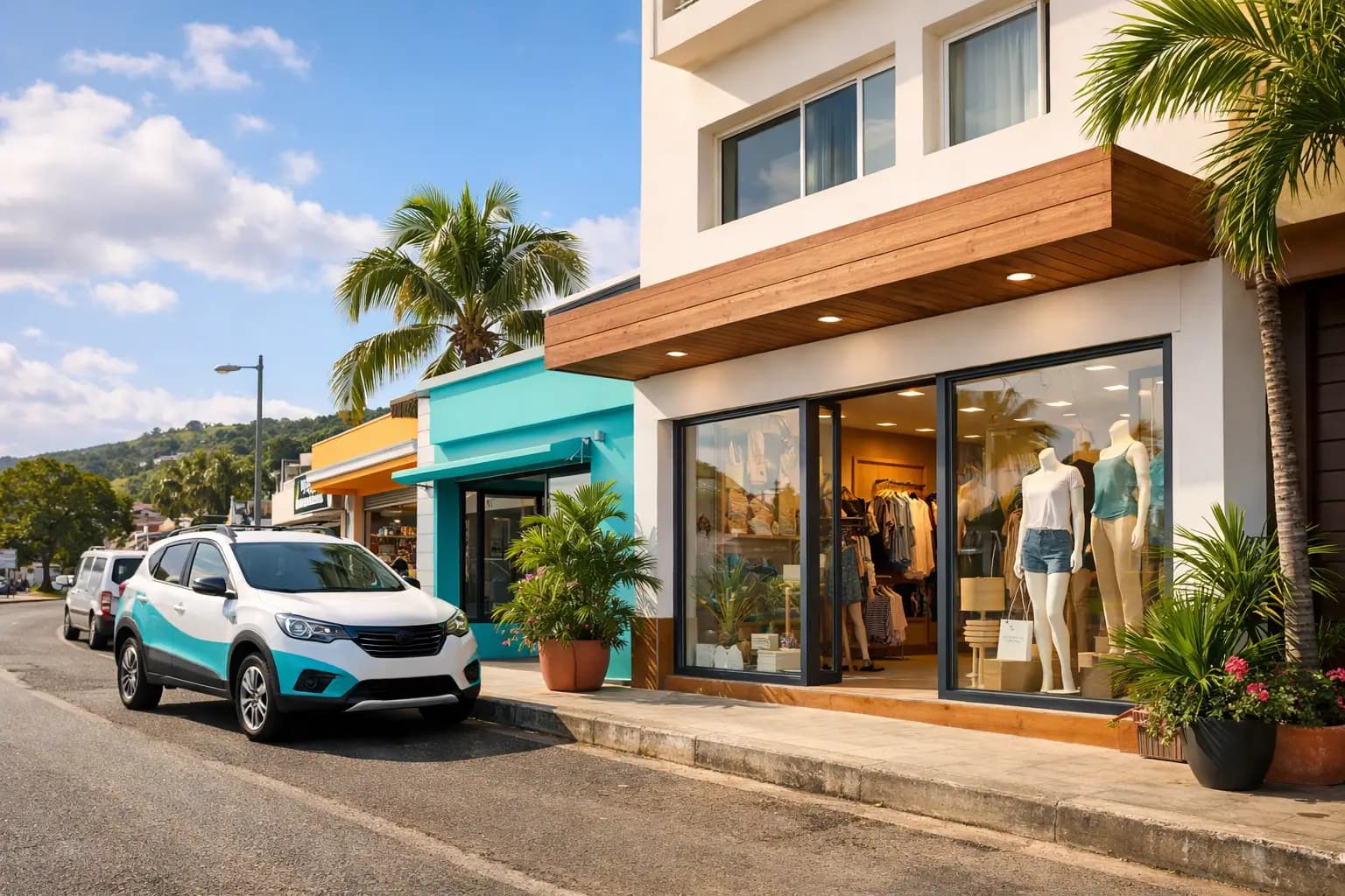 Exemple relooking façade commerce Martinique